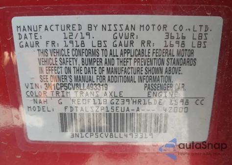 2020 Nissan Kicks Sv Xtronic Cvt из США, поврежденный, VIN 3N1CP5CV8LL493319